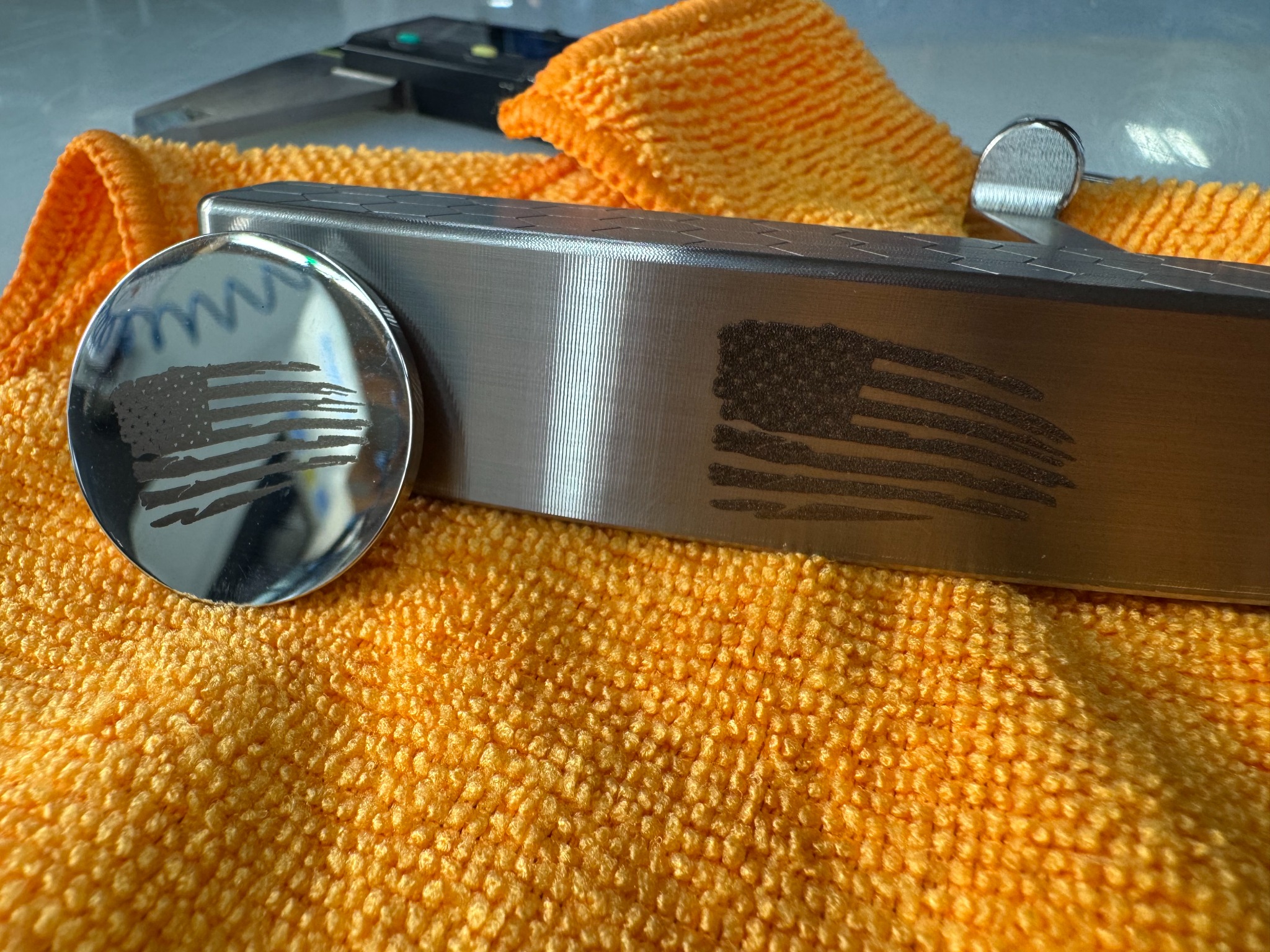 Custom American flag marker with putter